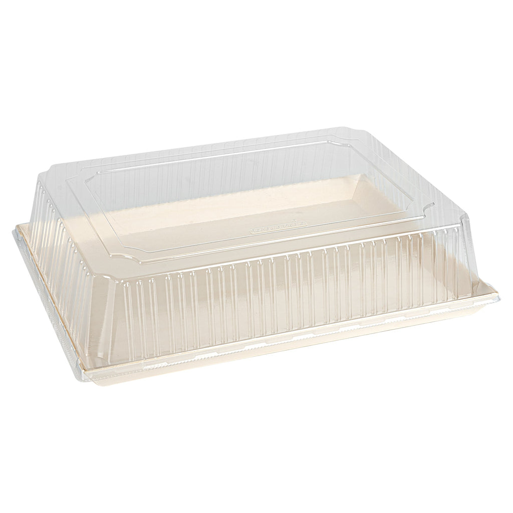 Taipei Rectangle Clear Plastic Lid - Fits 15 1/4" x 10 3/4" Poplar Plate - 25 count box