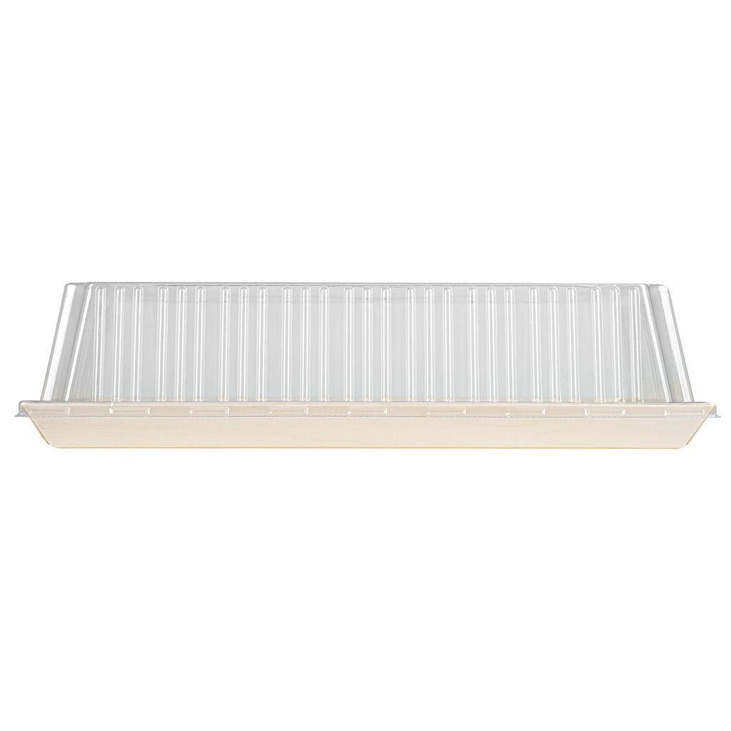 Taipei Rectangle Clear Plastic Lid - Fits 15 1/4" x 10 3/4" Poplar Plate - 25 count box