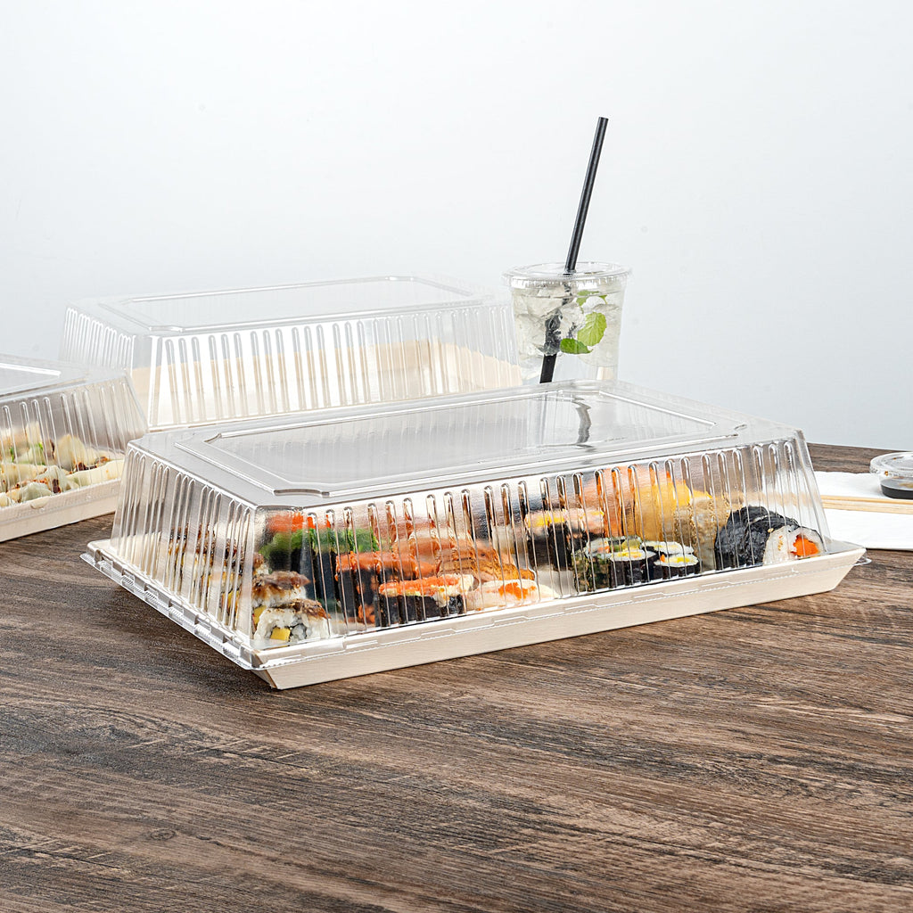 Taipei Rectangle Clear Plastic Lid - Fits 15 1/4" x 10 3/4" Poplar Plate - 25 count box