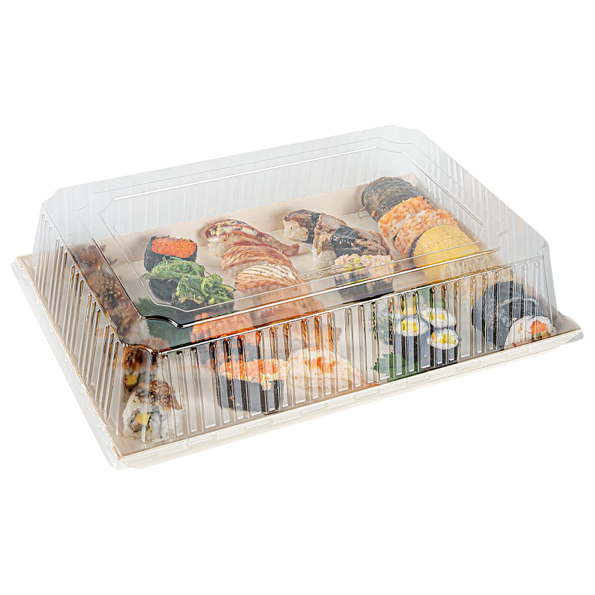 Taipei Rectangle Clear Plastic Lid - Fits 15 1/4" x 10 3/4" Poplar Plate - 100 count box