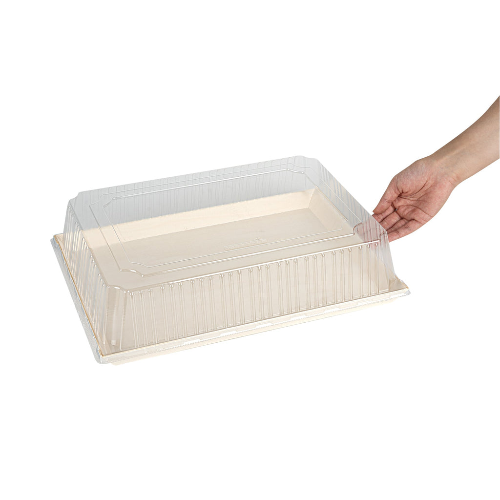 Taipei Rectangle Clear Plastic Lid - Fits 15 1/4" x 10 3/4" Poplar Plate - 100 count box