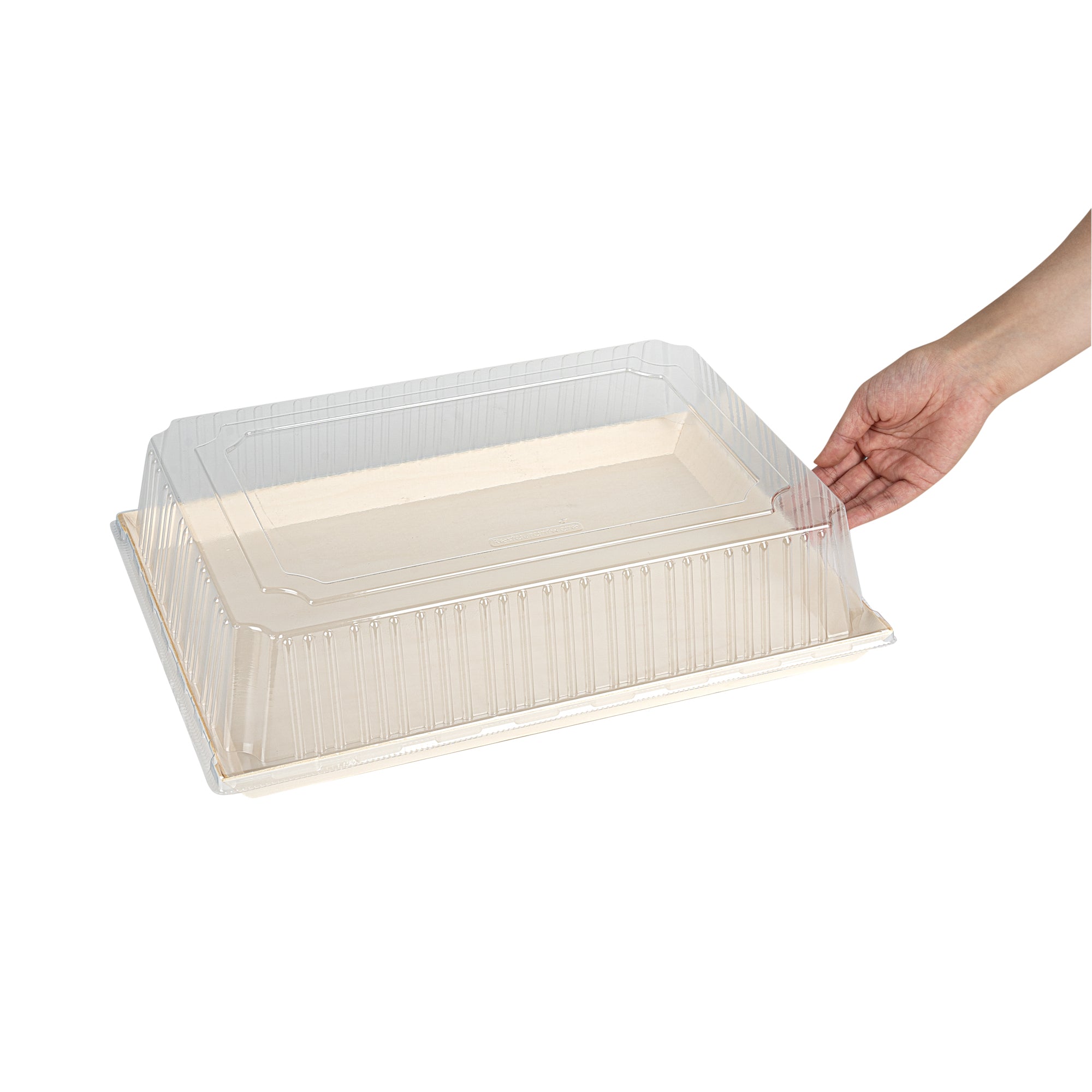 Taipei Rectangle Clear Plastic Lid - Fits 15 1/4" x 10 3/4" Poplar Plate - 100 count box