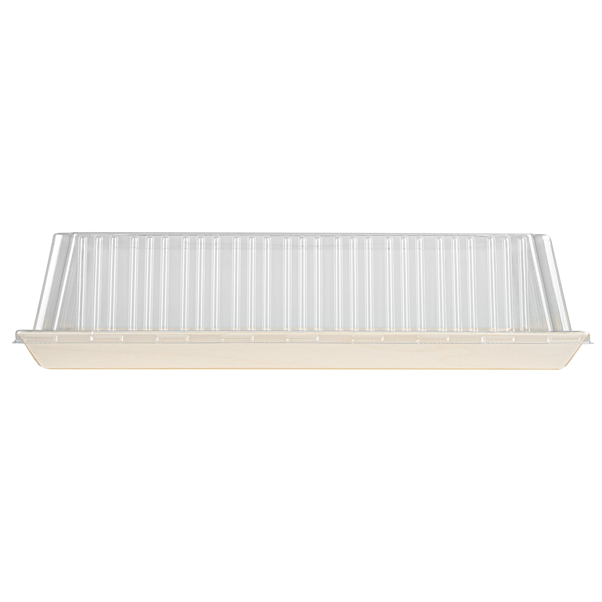 Taipei Rectangle Clear Plastic Lid - Fits 15 1/4" x 10 3/4" Poplar Plate - 100 count box