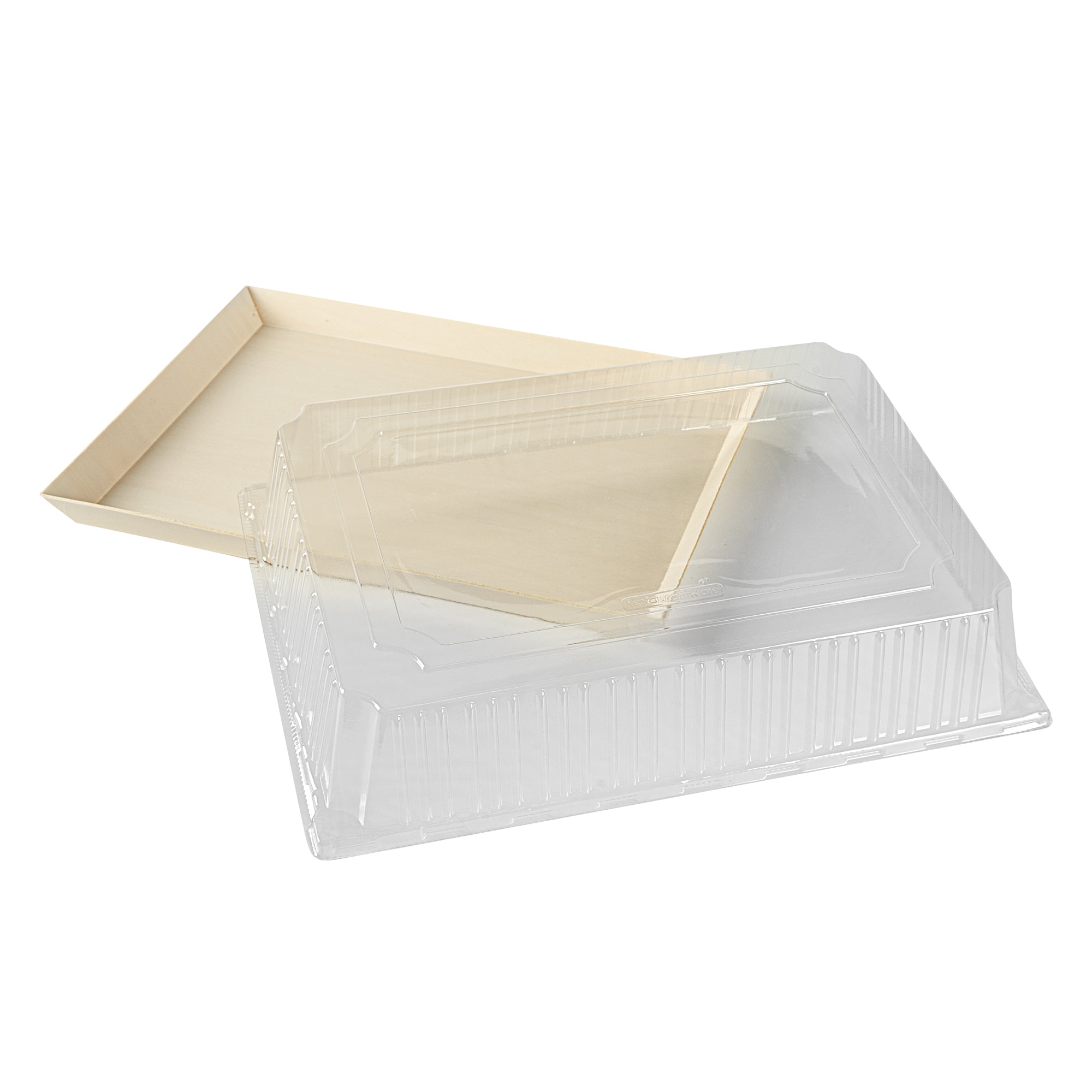 Taipei Rectangle Clear Plastic Lid - Fits 15 1/4" x 10 3/4" Poplar Plate - 100 count box