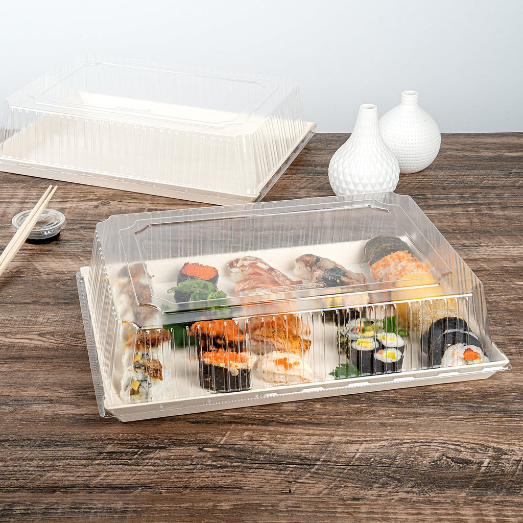Taipei Rectangle Clear Plastic Lid - Fits 15 1/4" x 10 3/4" Poplar Plate - 100 count box