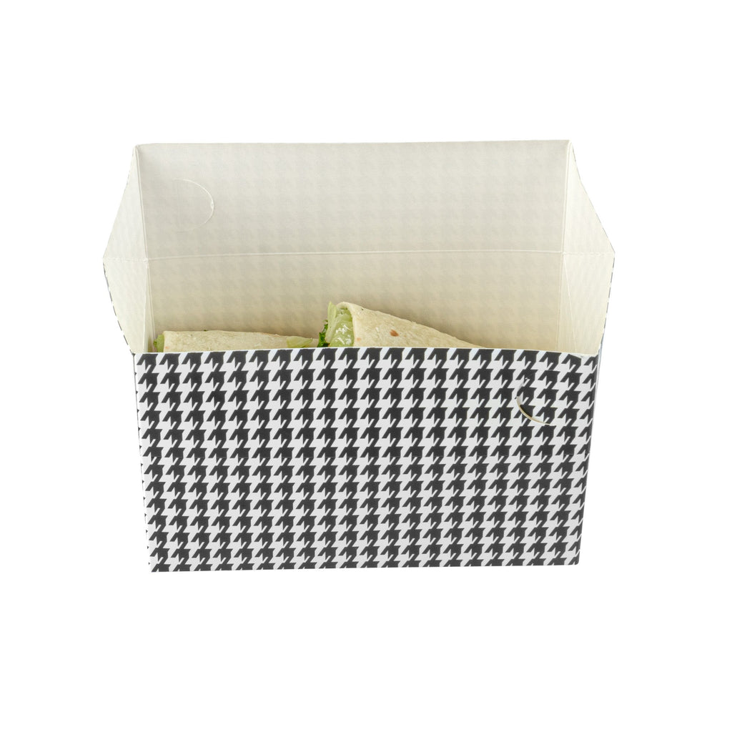 Bio Tek 47 oz Black Houndstooth Paper Lunch / Chicken Box - with Fast Top - 7" x 4 1/2" x 2 3/4" - 100 count box