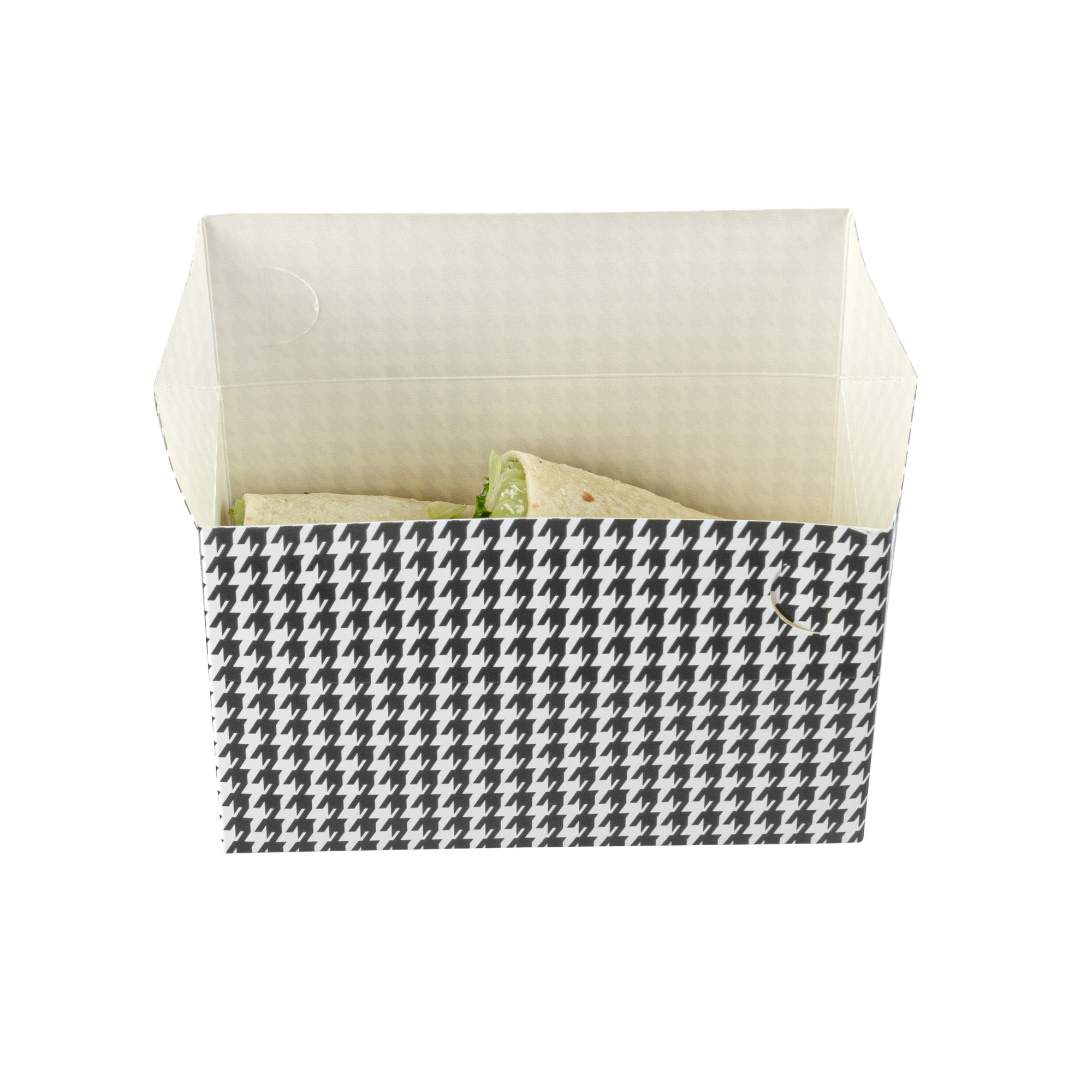Bio Tek 47 oz Black Houndstooth Paper Lunch / Chicken Box - with Fast Top - 7" x 4 1/2" x 2 3/4" - 100 count box