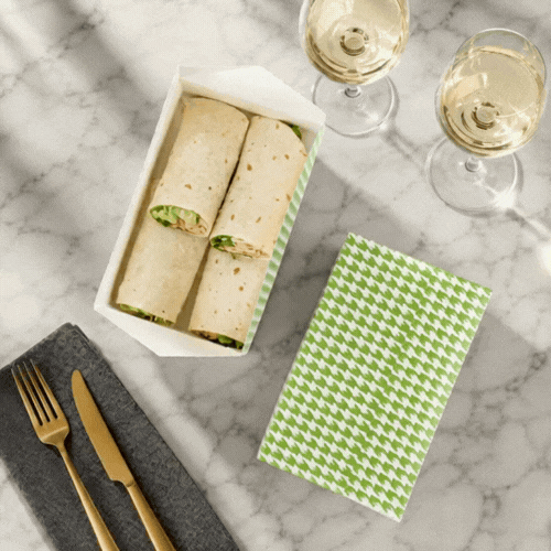 Bio Tek 47 oz Green Houndstooth Paper Lunch / Chicken Box - with Fast Top - 7" x 4 1/2" x 2 3/4" - 100 count box