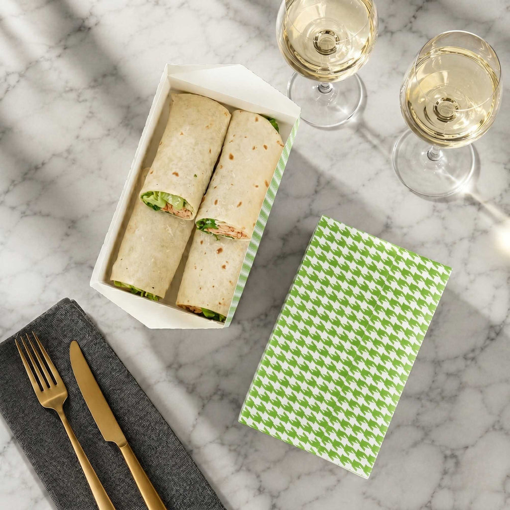 Bio Tek 47 oz Green Houndstooth Paper Lunch / Chicken Box - with Fast Top - 7" x 4 1/2" x 2 3/4" - 400 count box