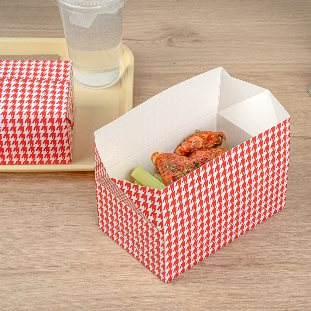 Bio Tek 47 oz Red Houndstooth Paper Lunch / Chicken Box - with Fast Top - 7" x 4 1/2" x 2 3/4" - 400 count box