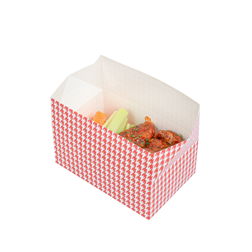 Bio Tek 47 oz Red Houndstooth Paper Lunch / Chicken Box - with Fast Top - 7" x 4 1/2" x 2 3/4" - 400 count box