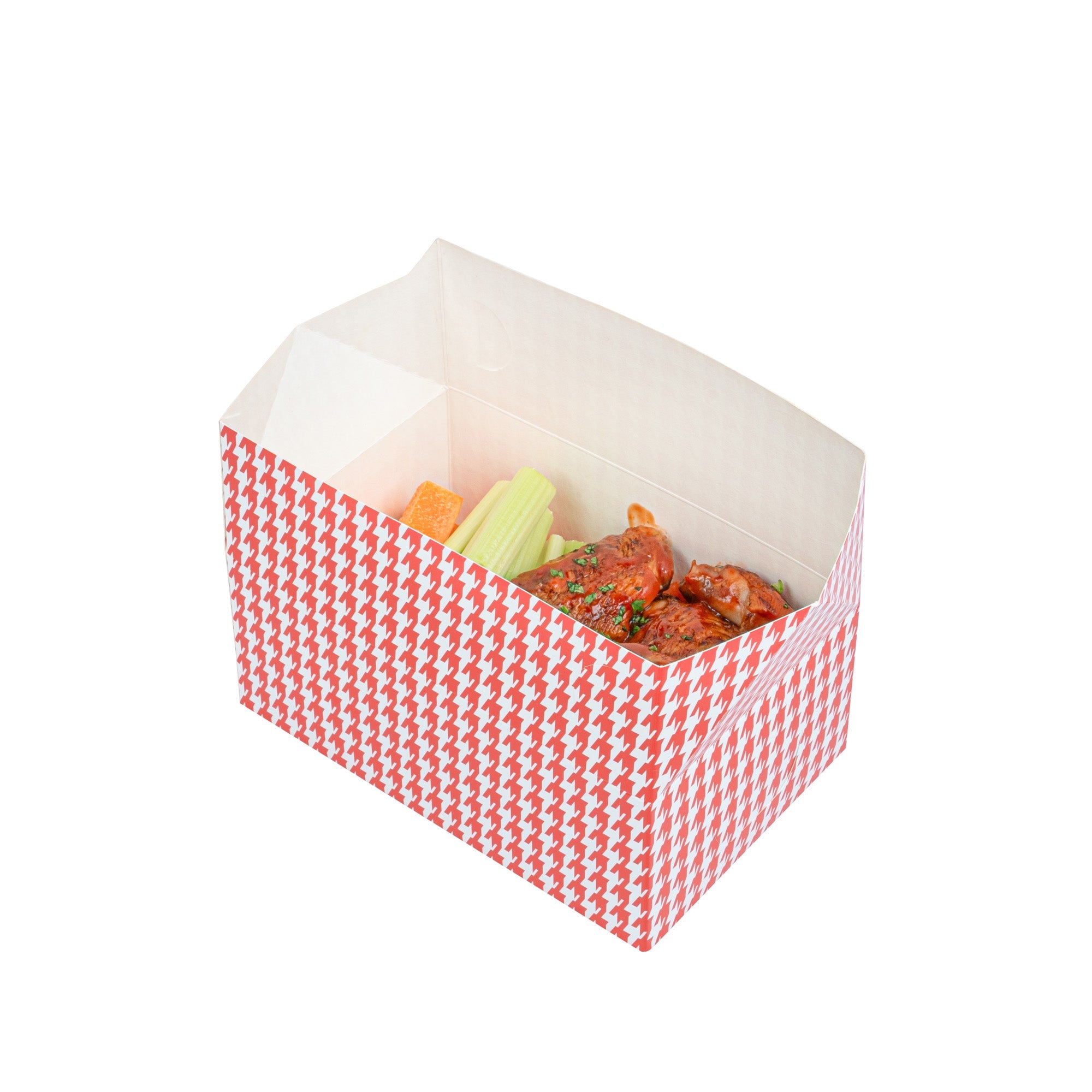 Bio Tek 47 oz Red Houndstooth Paper Lunch / Chicken Box - with Fast Top - 7" x 4 1/2" x 2 3/4" - 400 count box