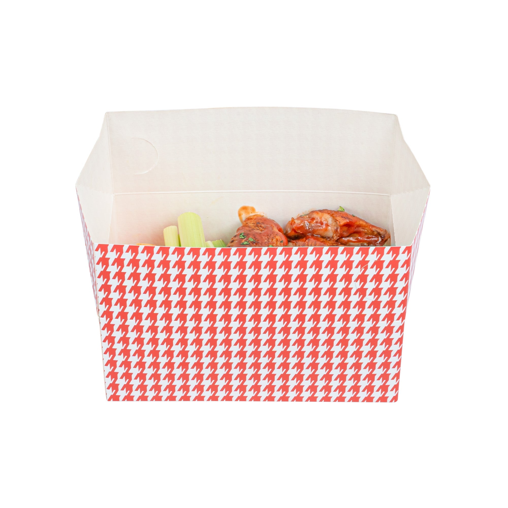 Bio Tek 47 oz Red Houndstooth Paper Lunch / Chicken Box - with Fast Top - 7" x 4 1/2" x 2 3/4" - 400 count box