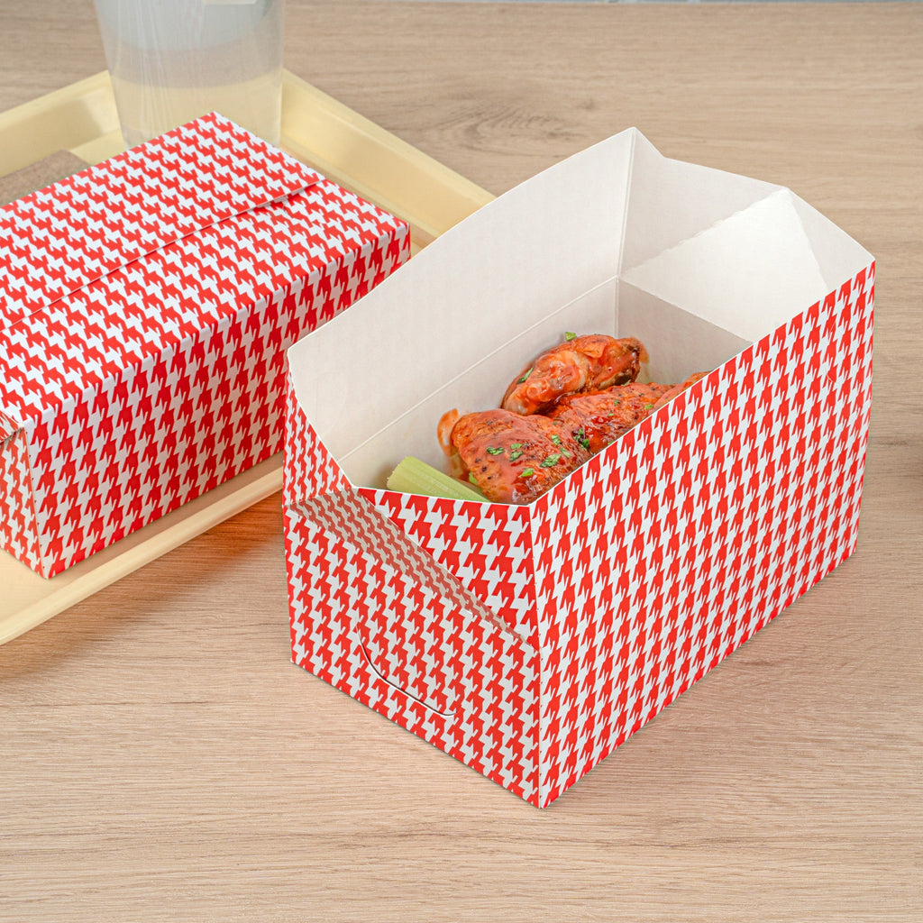 Bio Tek 47 oz Red Houndstooth Paper Lunch / Chicken Box - with Fast Top - 7" x 4 1/2" x 2 3/4" - 400 count box