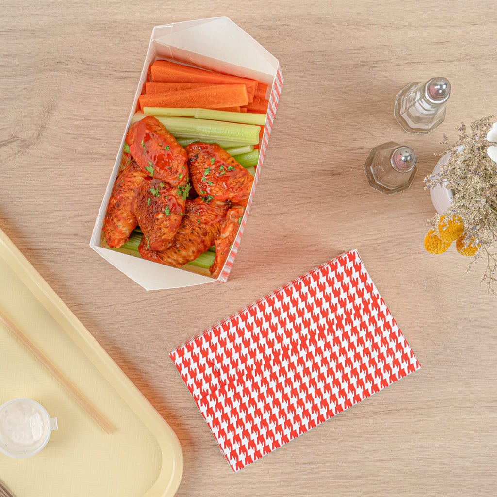 Bio Tek 47 oz Red Houndstooth Paper Lunch / Chicken Box - with Fast Top - 7" x 4 1/2" x 2 3/4" - 400 count box