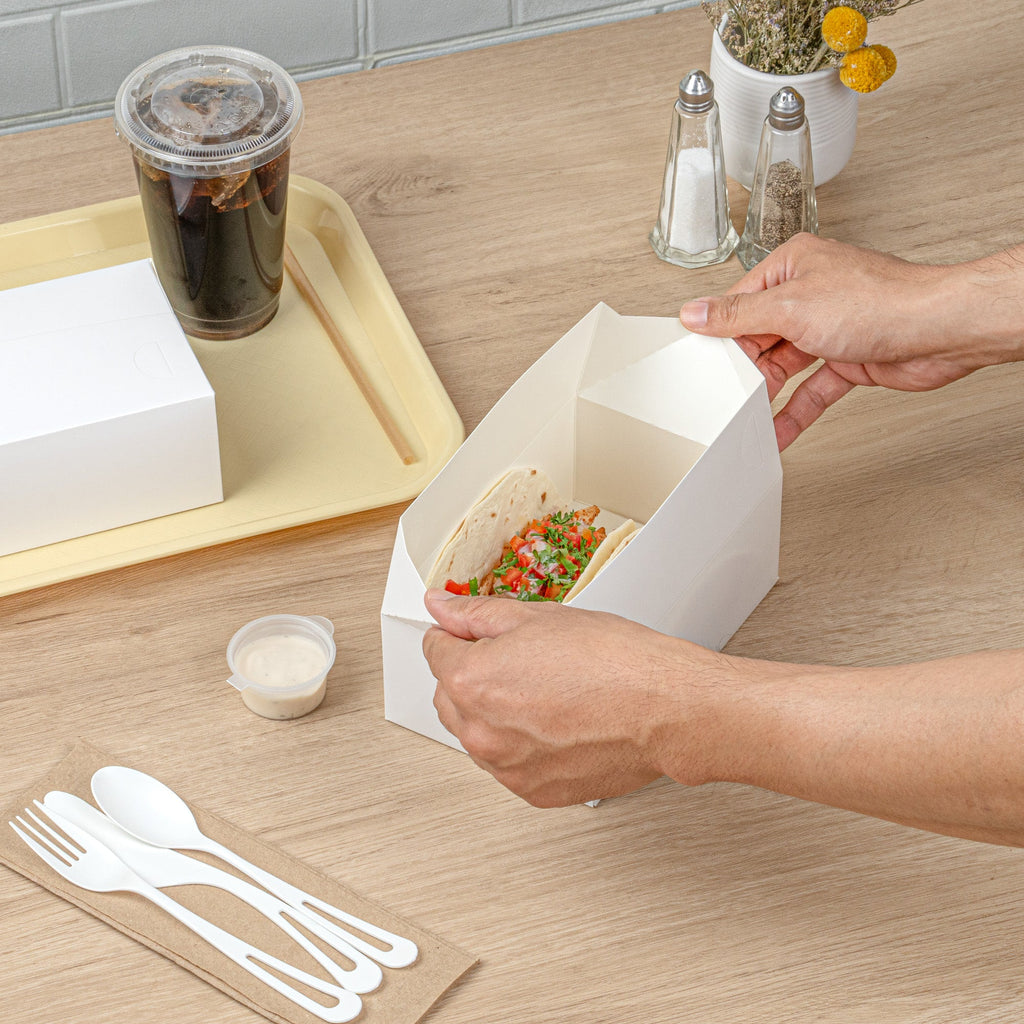 Bio Tek 47 oz White Paper Lunch / Chicken Box - with Fast Top - 7" x 4 1/2" x 2 3/4" - 100 count box