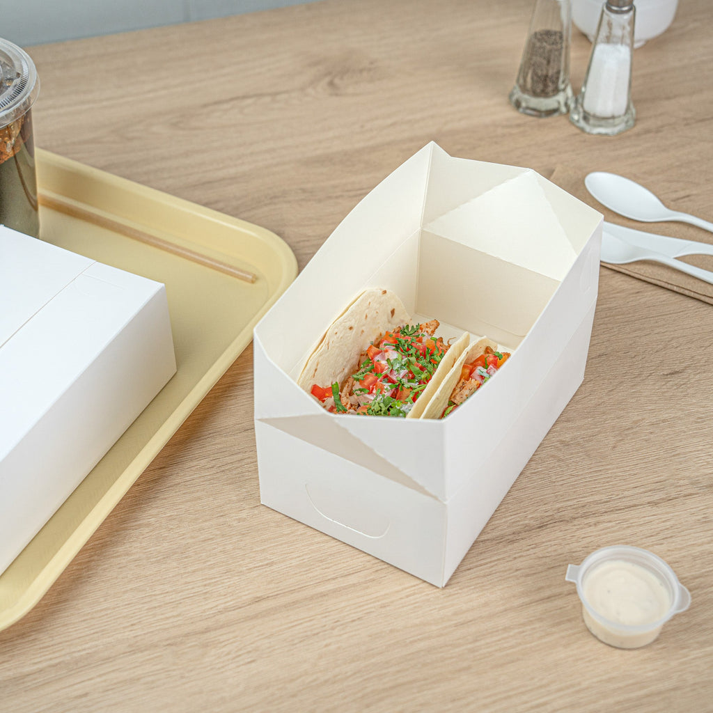 Bio Tek 47 oz White Paper Lunch / Chicken Box - with Fast Top - 7" x 4 1/2" x 2 3/4" - 100 count box