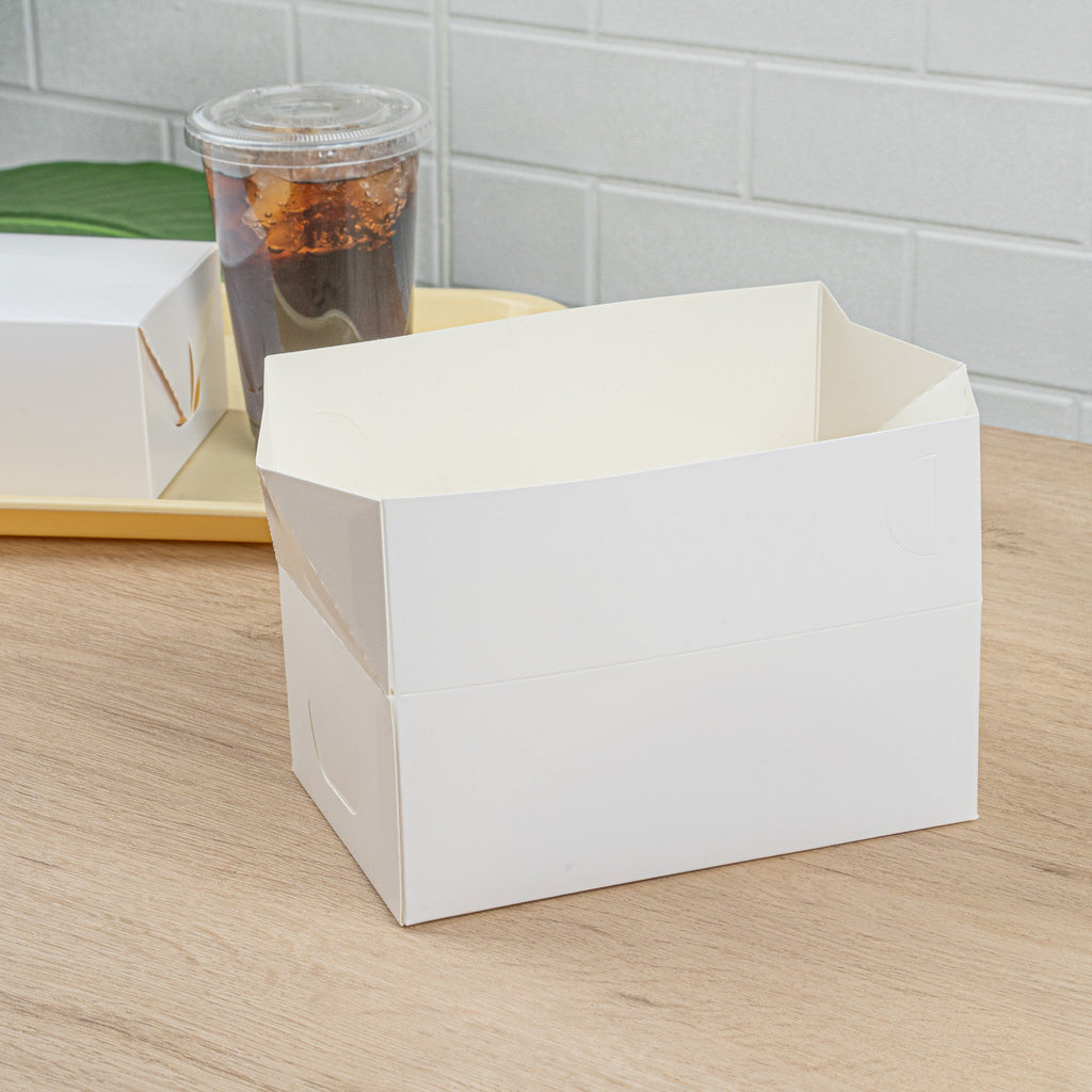 Bio Tek 47 oz White Paper Lunch / Chicken Box - with Fast Top - 7" x 4 1/2" x 2 3/4" - 400 count box