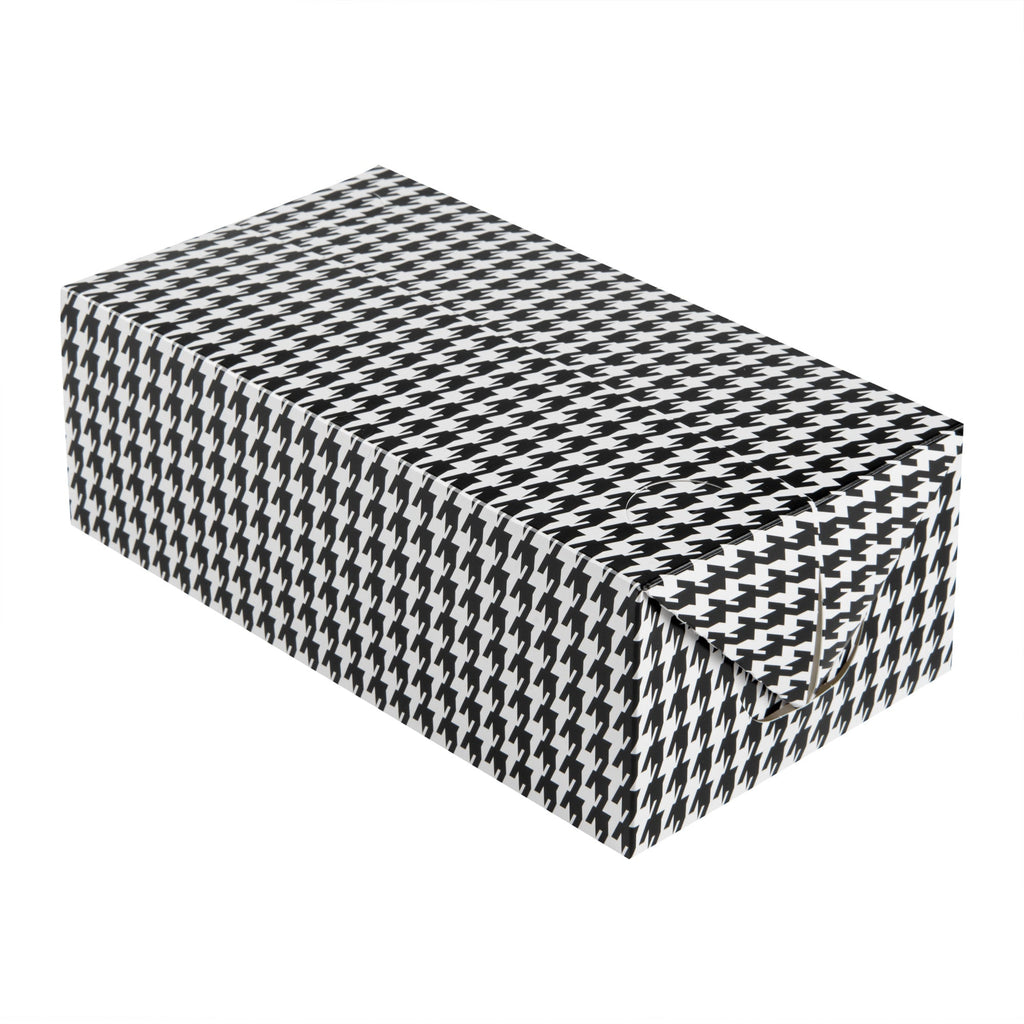 Bio Tek 71 oz Black Houndstooth Paper Lunch / Chicken Box - with Fast Top - 8 3/4" x 5" x 3" - 100 count box