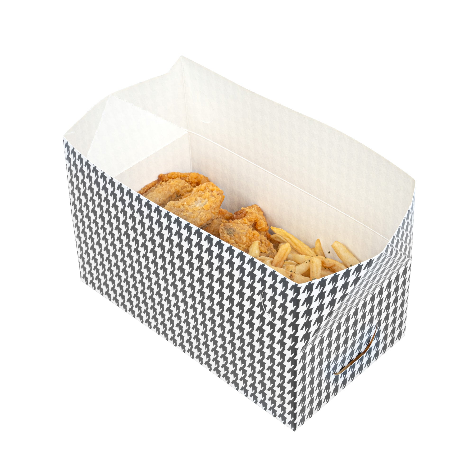Bio Tek 71 oz Black Houndstooth Paper Lunch / Chicken Box - with Fast Top - 8 3/4" x 5" x 3" - 100 count box