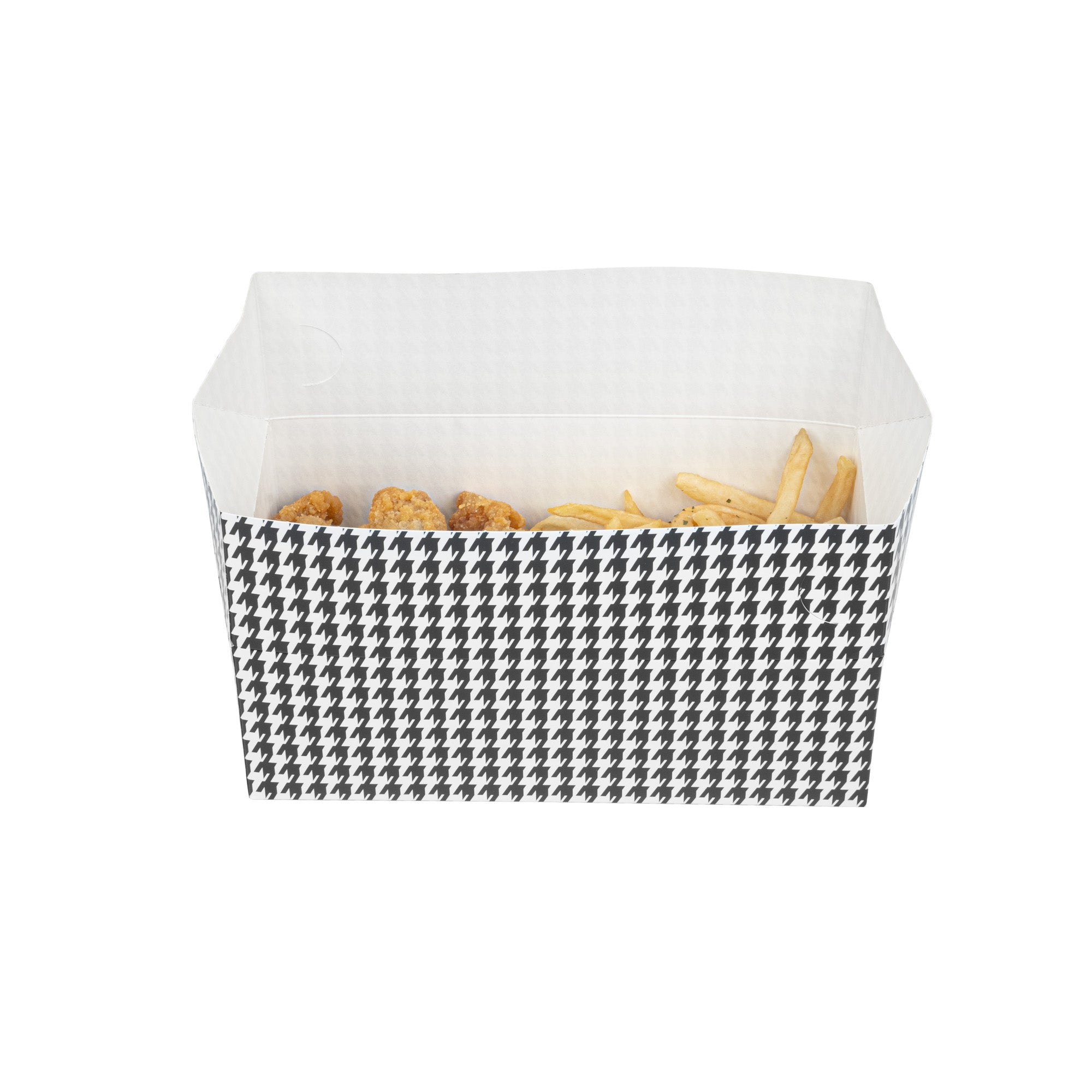 Bio Tek 71 oz Black Houndstooth Paper Lunch / Chicken Box - with Fast Top - 8 3/4" x 5" x 3" - 100 count box