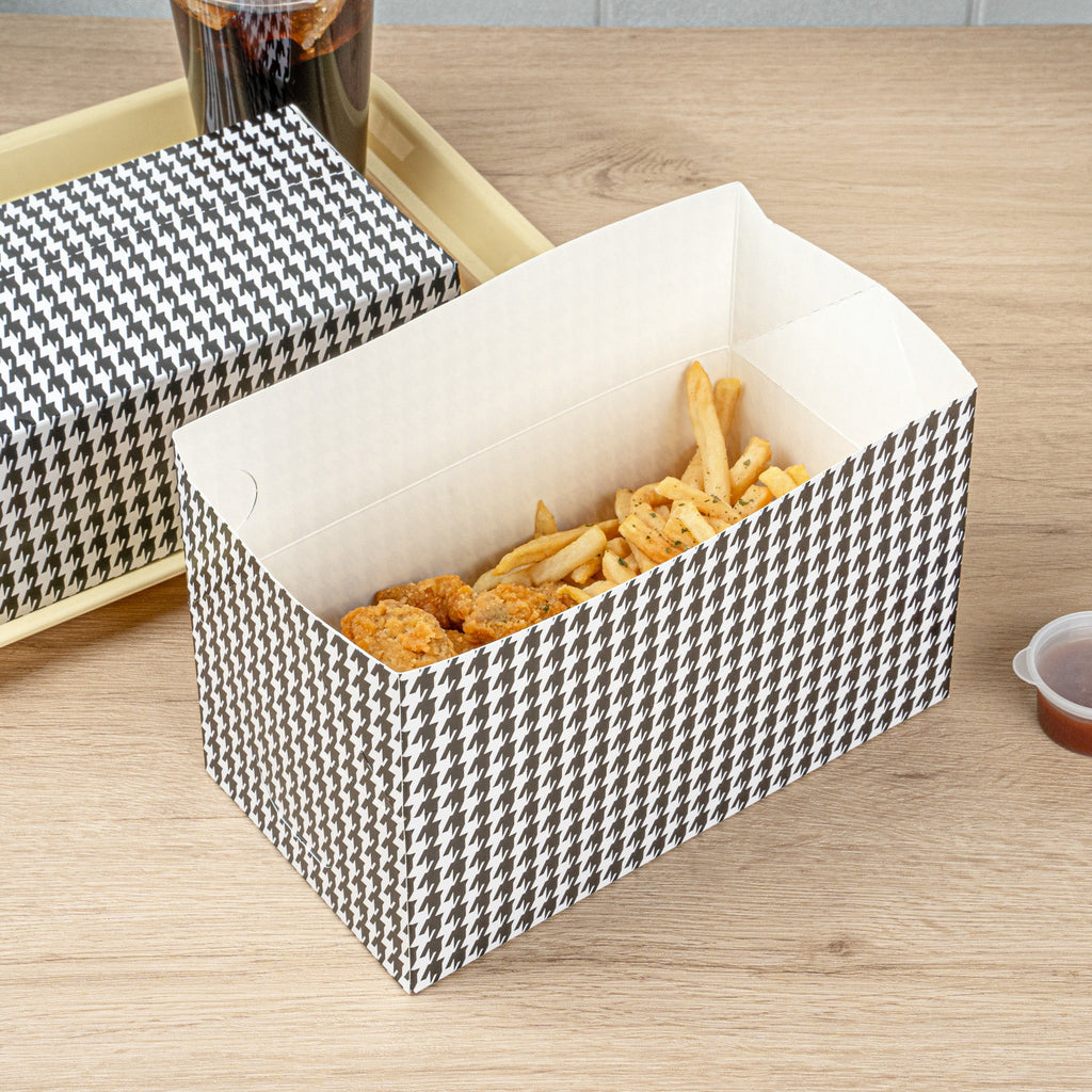 Bio Tek 71 oz Black Houndstooth Paper Lunch / Chicken Box - with Fast Top - 8 3/4" x 5" x 3" - 400 count box
