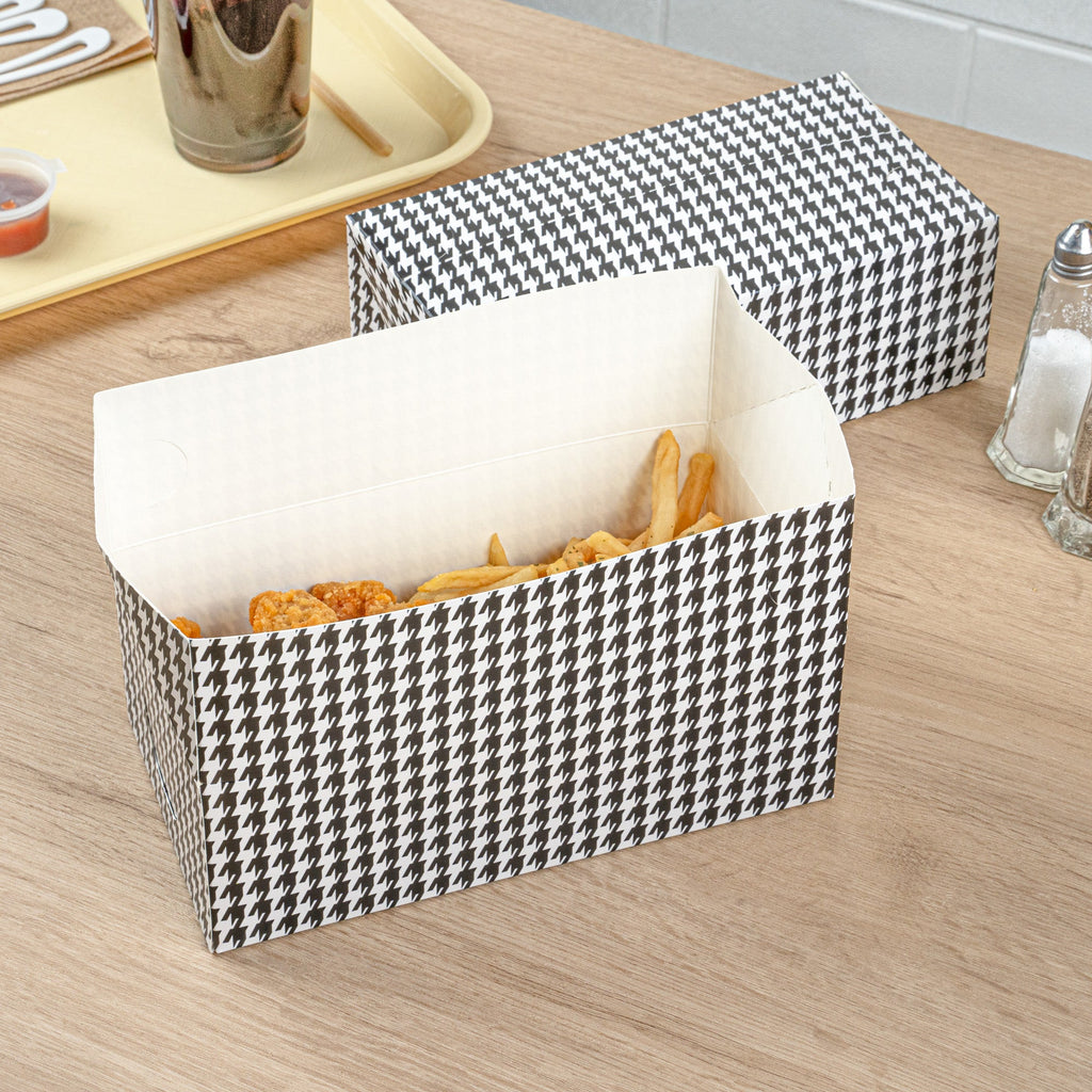 Bio Tek 71 oz Black Houndstooth Paper Lunch / Chicken Box - with Fast Top - 8 3/4" x 5" x 3" - 400 count box