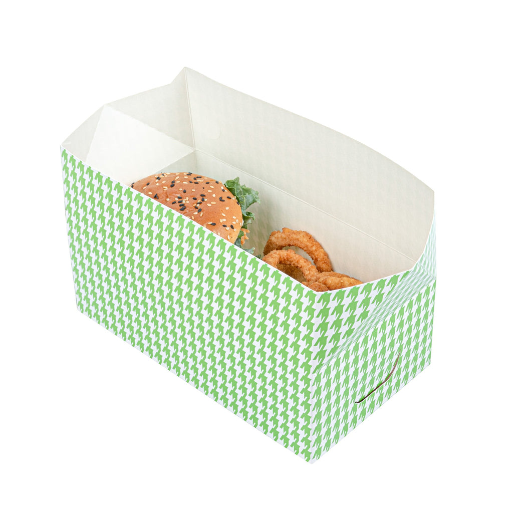 Bio Tek 71 oz Green Houndstooth Paper Lunch / Chicken Box - with Fast Top - 8 3/4" x 5" x 3" - 100 count box