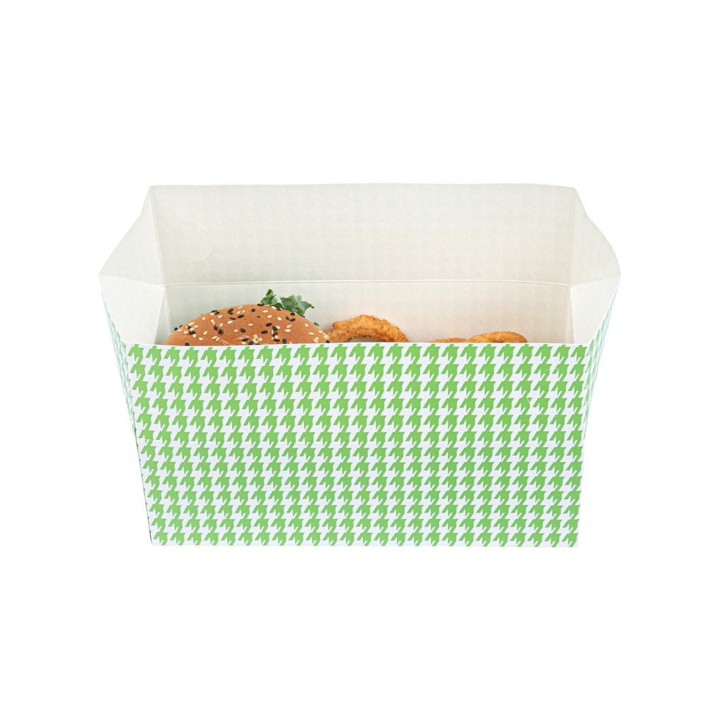 Bio Tek 71 oz Green Houndstooth Paper Lunch / Chicken Box - with Fast Top - 8 3/4" x 5" x 3" - 100 count box