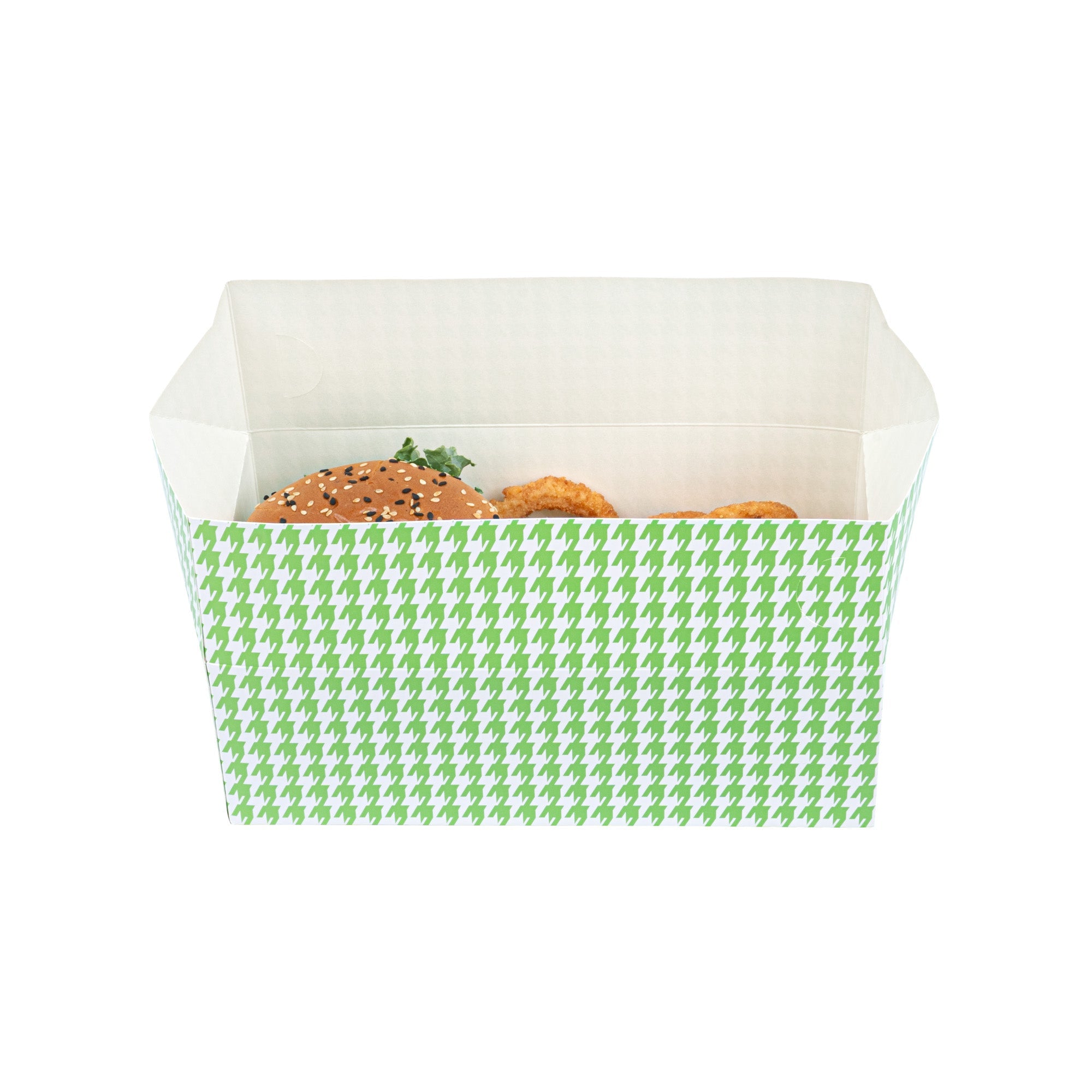 Bio Tek 71 oz Green Houndstooth Paper Lunch / Chicken Box - with Fast Top - 8 3/4" x 5" x 3" - 100 count box