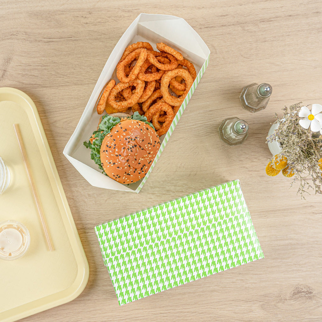 Bio Tek 71 oz Green Houndstooth Paper Lunch / Chicken Box - with Fast Top - 8 3/4" x 5" x 3" - 100 count box