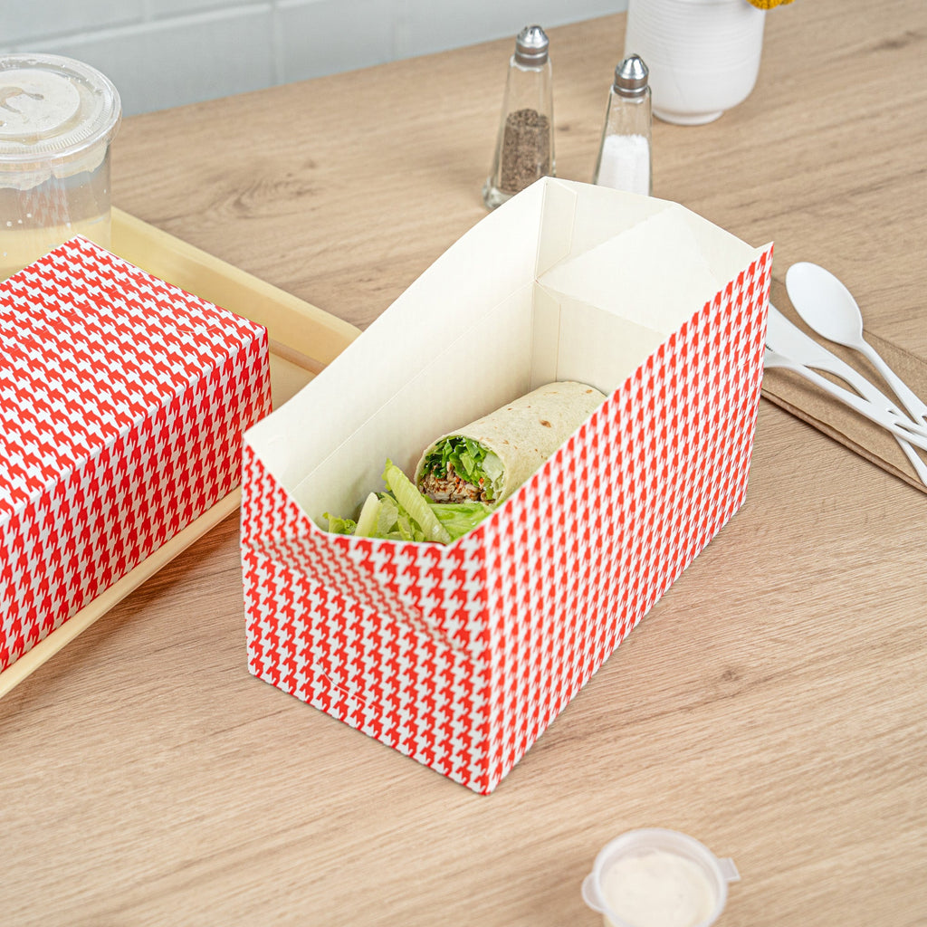 Bio Tek 71 oz Red Houndstooth Paper Lunch / Chicken Box - with Fast Top - 8 3/4" x 5" x 3" - 400 count box