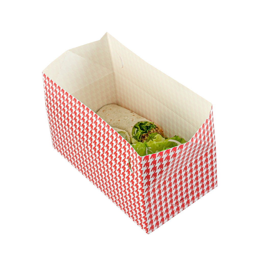 Bio Tek 71 oz Red Houndstooth Paper Lunch / Chicken Box - with Fast Top - 8 3/4" x 5" x 3" - 400 count box