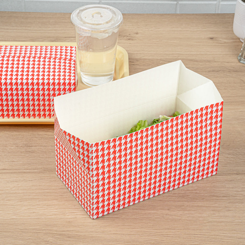 Bio Tek 71 oz Red Houndstooth Paper Lunch / Chicken Box - with Fast Top - 8 3/4" x 5" x 3" - 400 count box
