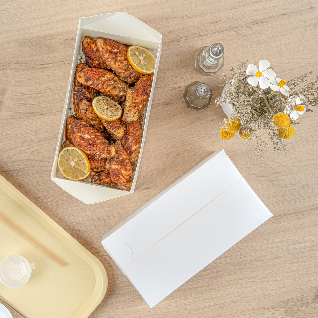 Bio Tek 71 oz White Paper Lunch / Chicken Box - with Fast Top - 8 3/4" x 5" x 3" - 100 count box