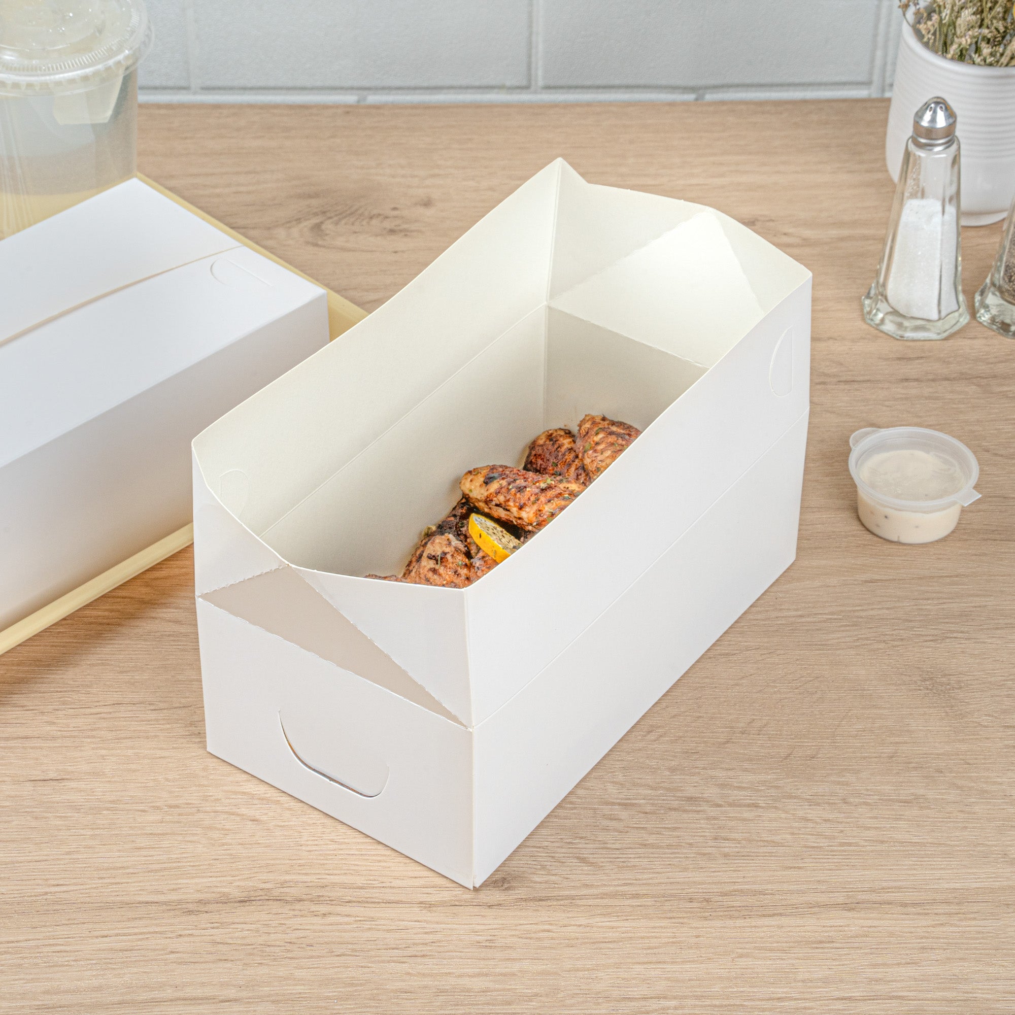Bio Tek 71 oz White Paper Lunch / Chicken Box - with Fast Top - 8 3/4" x 5" x 3" - 400 count box