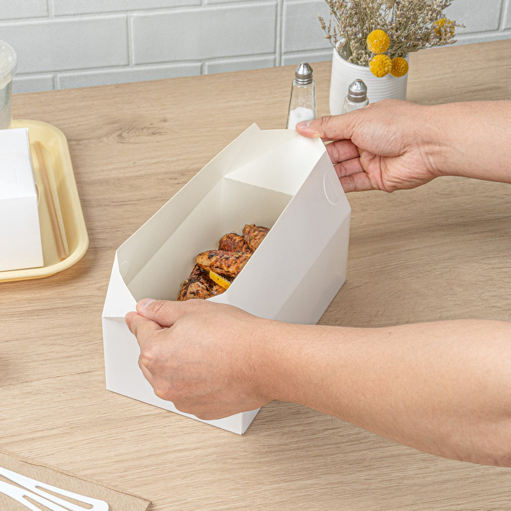 Bio Tek 71 oz White Paper Lunch / Chicken Box - with Fast Top - 8 3/4" x 5" x 3" - 400 count box