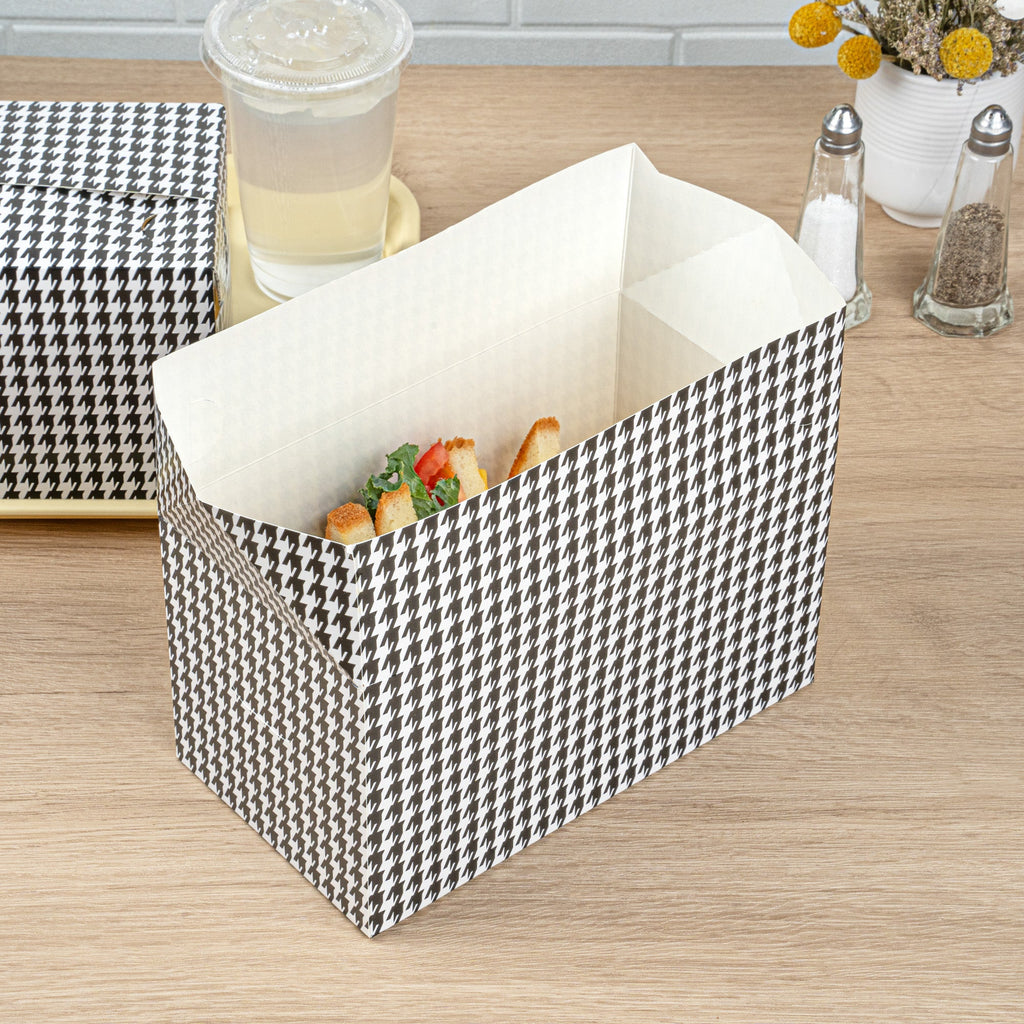 Bio Tek 80 oz Black Houndstooth Paper Lunch / Chicken Box - with Fast Top - 9" x 5" x 5" - 100 count box