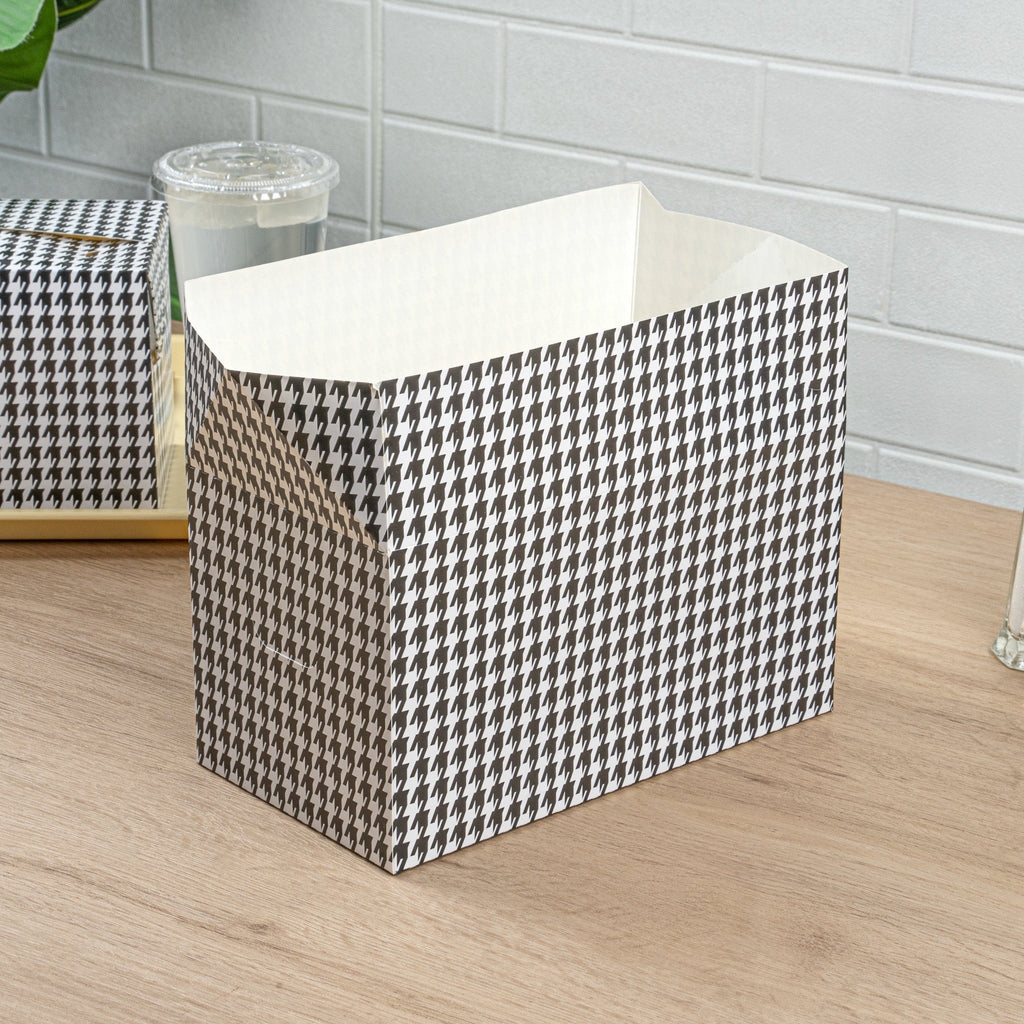 Bio Tek 80 oz Black Houndstooth Paper Lunch / Chicken Box - with Fast Top - 9" x 5" x 5" - 100 count box