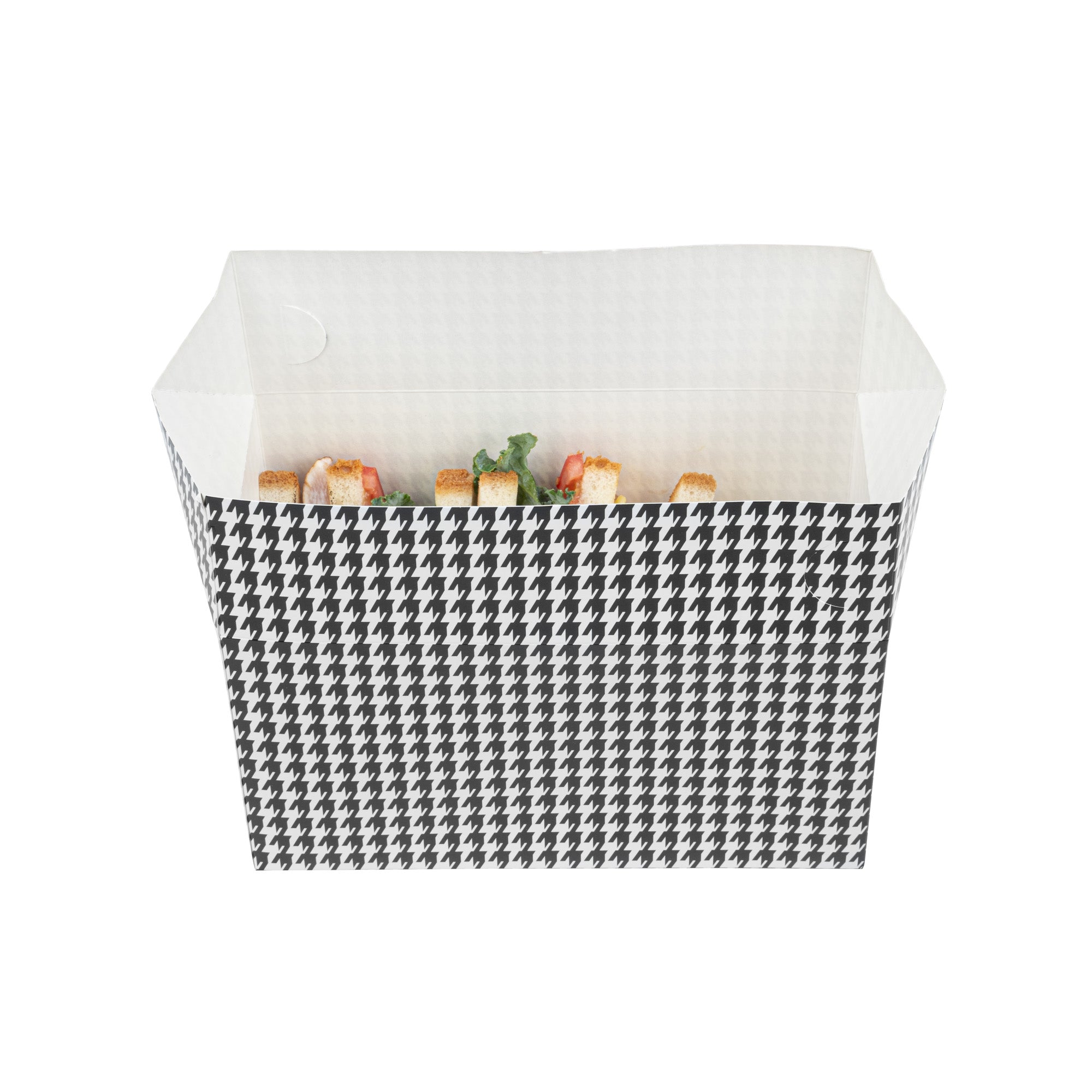 Bio Tek 80 oz Black Houndstooth Paper Lunch / Chicken Box - with Fast Top - 9" x 5" x 5" - 400 count box