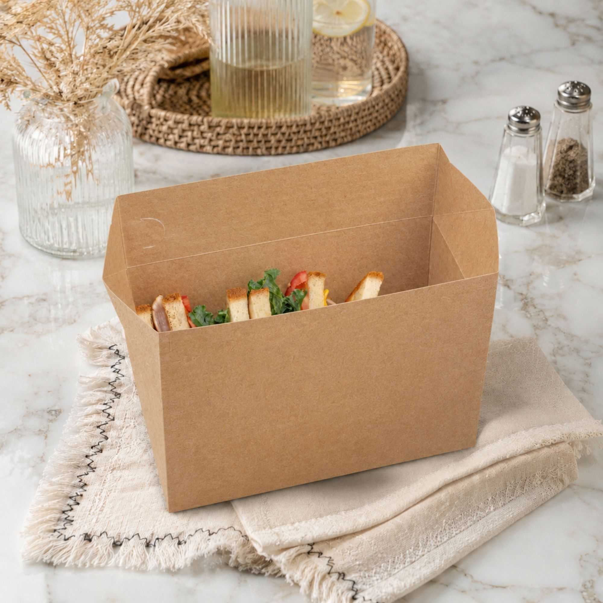Bio Tek 80 oz Kraft Paper Lunch / Chicken Box - with Fast Top - 9" x 5" x 5" - 100 count box