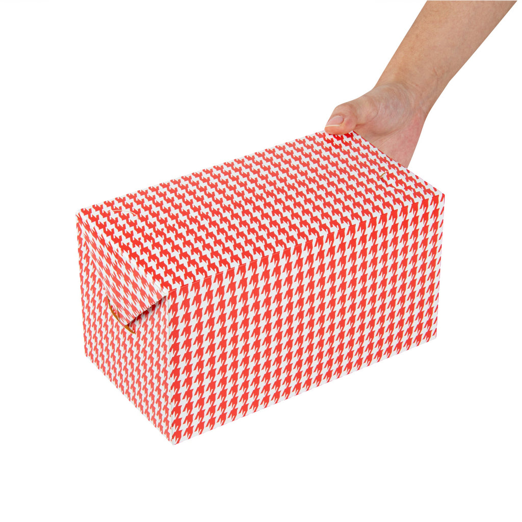 Bio Tek 80 oz Red Houndstooth Paper Lunch / Chicken Box - with Fast Top - 9" x 5" x 5" - 100 count box