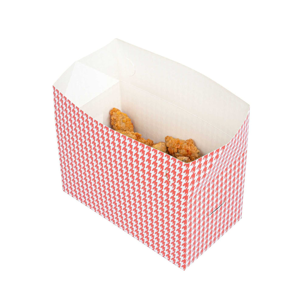 Bio Tek 80 oz Red Houndstooth Paper Lunch / Chicken Box - with Fast Top - 9" x 5" x 5" - 400 count box