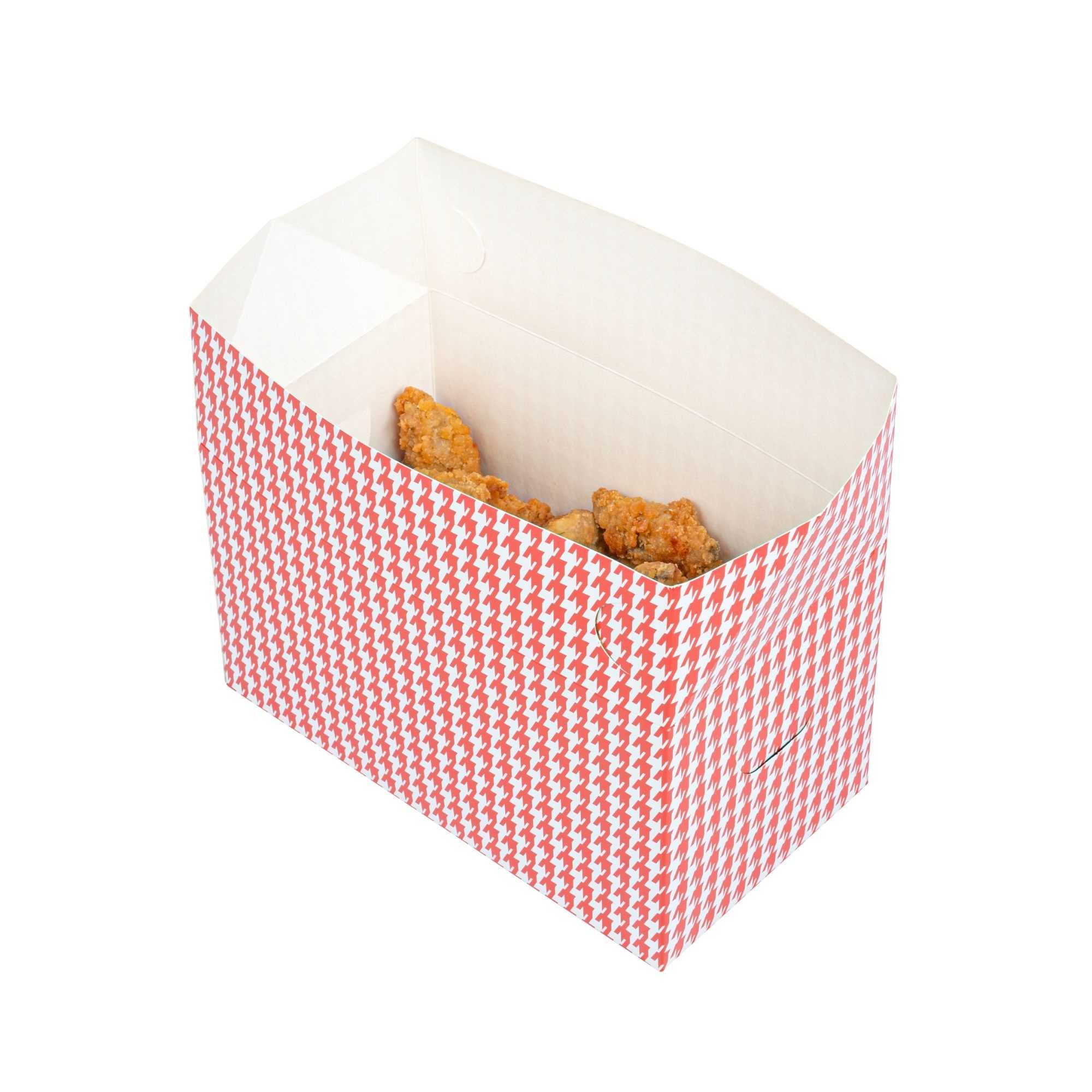 Bio Tek 80 oz Red Houndstooth Paper Lunch / Chicken Box - with Fast Top - 9" x 5" x 5" - 400 count box