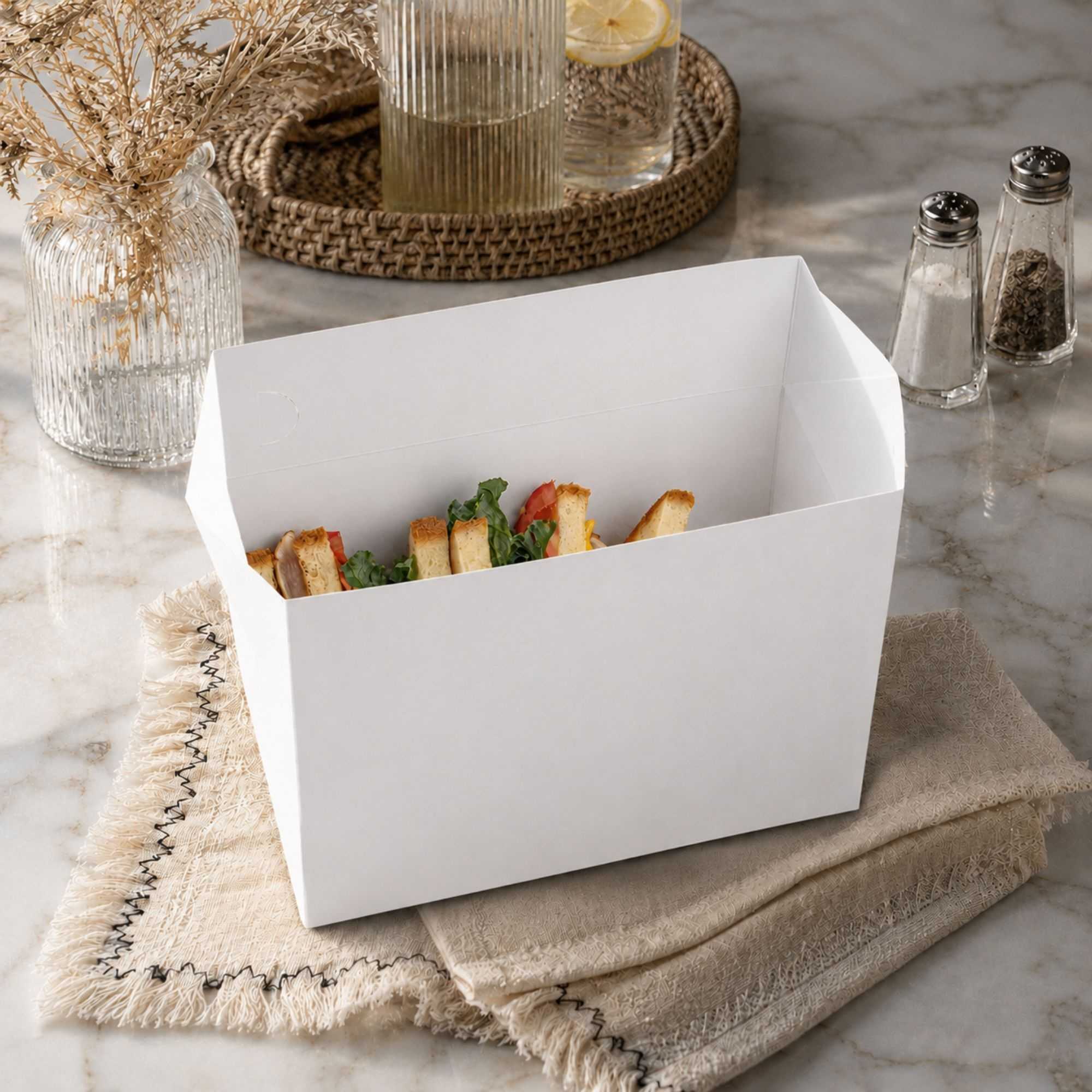 Bio Tek 80 oz White Paper Lunch / Chicken Box - with Fast Top - 9" x 5" x 5" - 400 count box