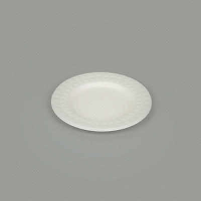 Pulp Safe No PFAS Added Round White Sugarcane / Bagasse Plate - Home Compostable, with Diamond Rim - 7" x 7" x 1/2" - 25 count box