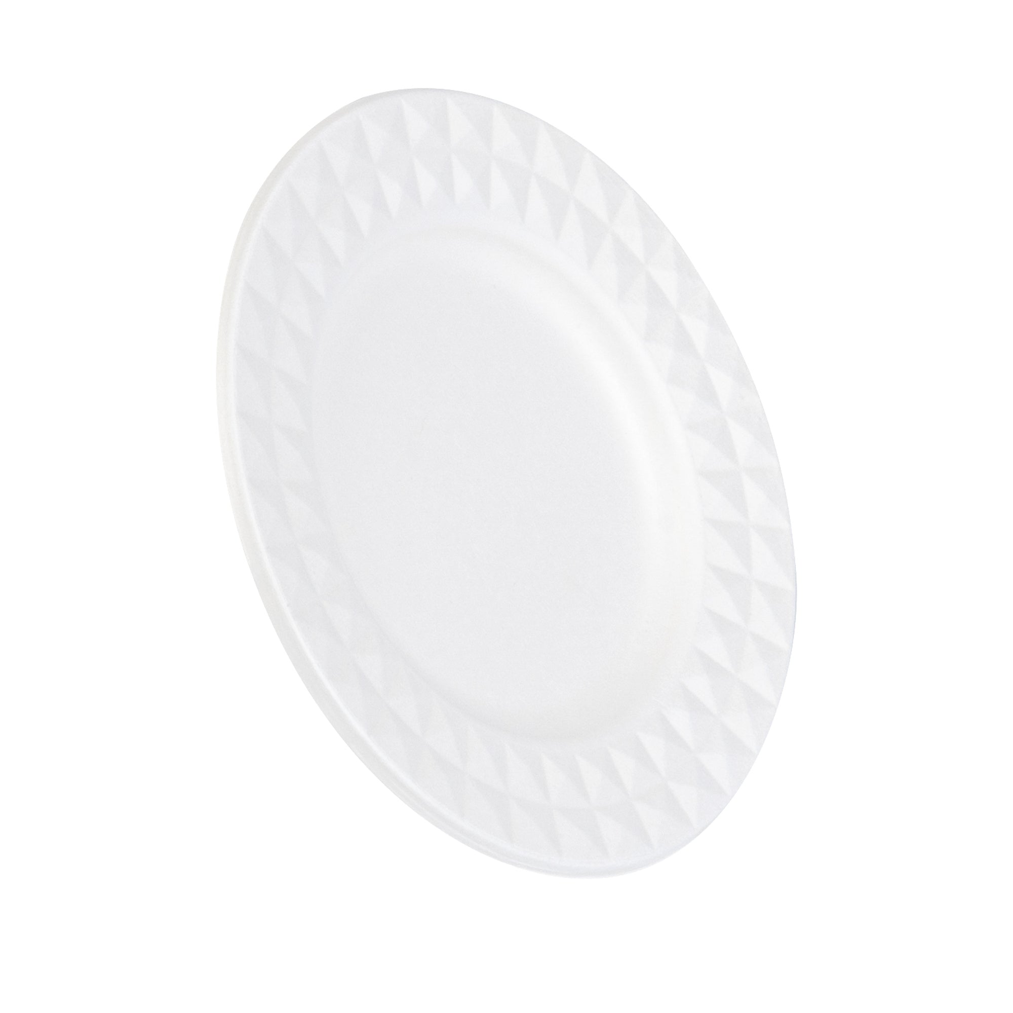 Pulp Safe No PFAS Added Round White Sugarcane / Bagasse Plate - Home Compostable, with Diamond Rim - 7" x 7" x 1/2" - 100 count box