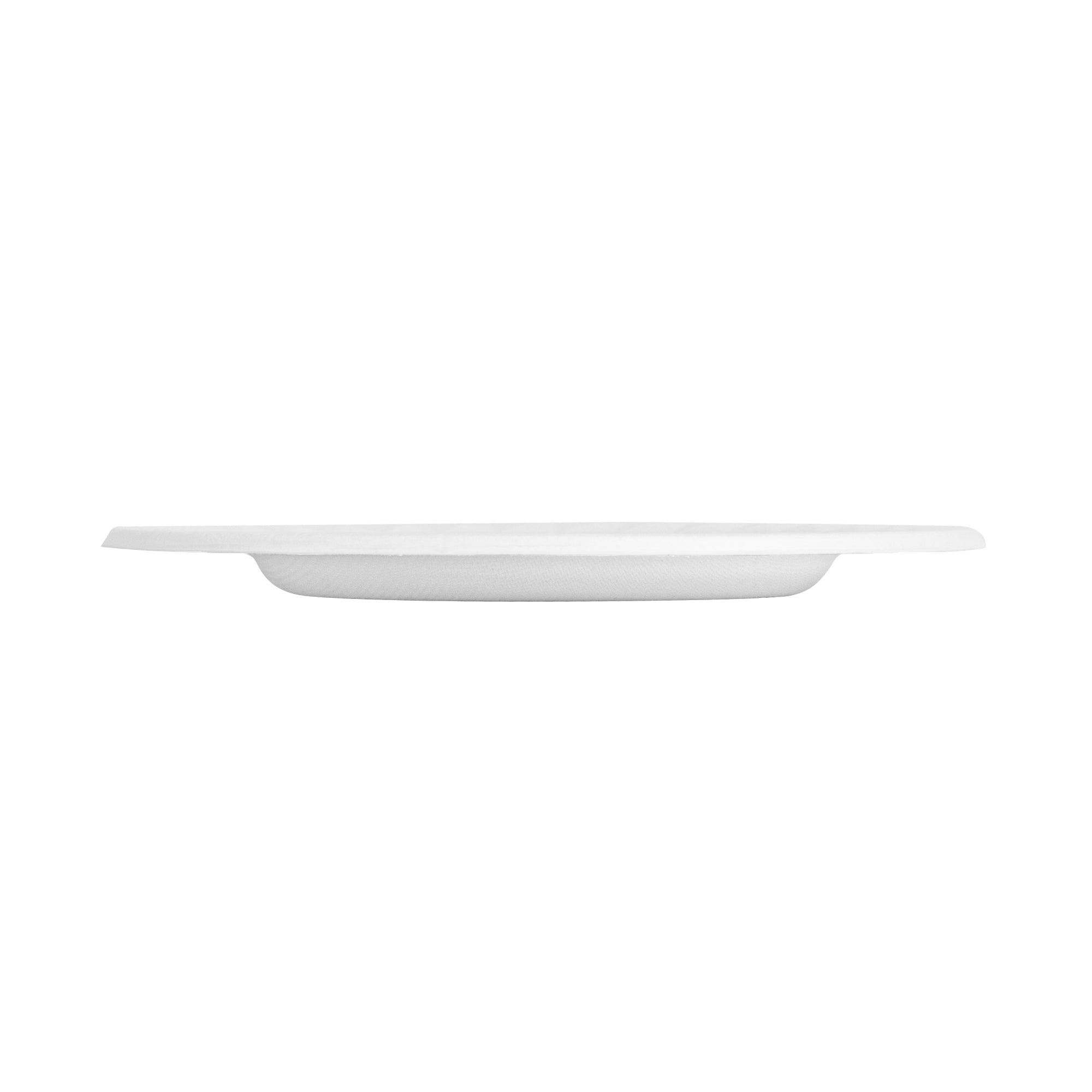 Pulp Safe No PFAS Added Round White Sugarcane / Bagasse Plate - Home Compostable, with Diamond Rim - 7" x 7" x 1/2" - 100 count box