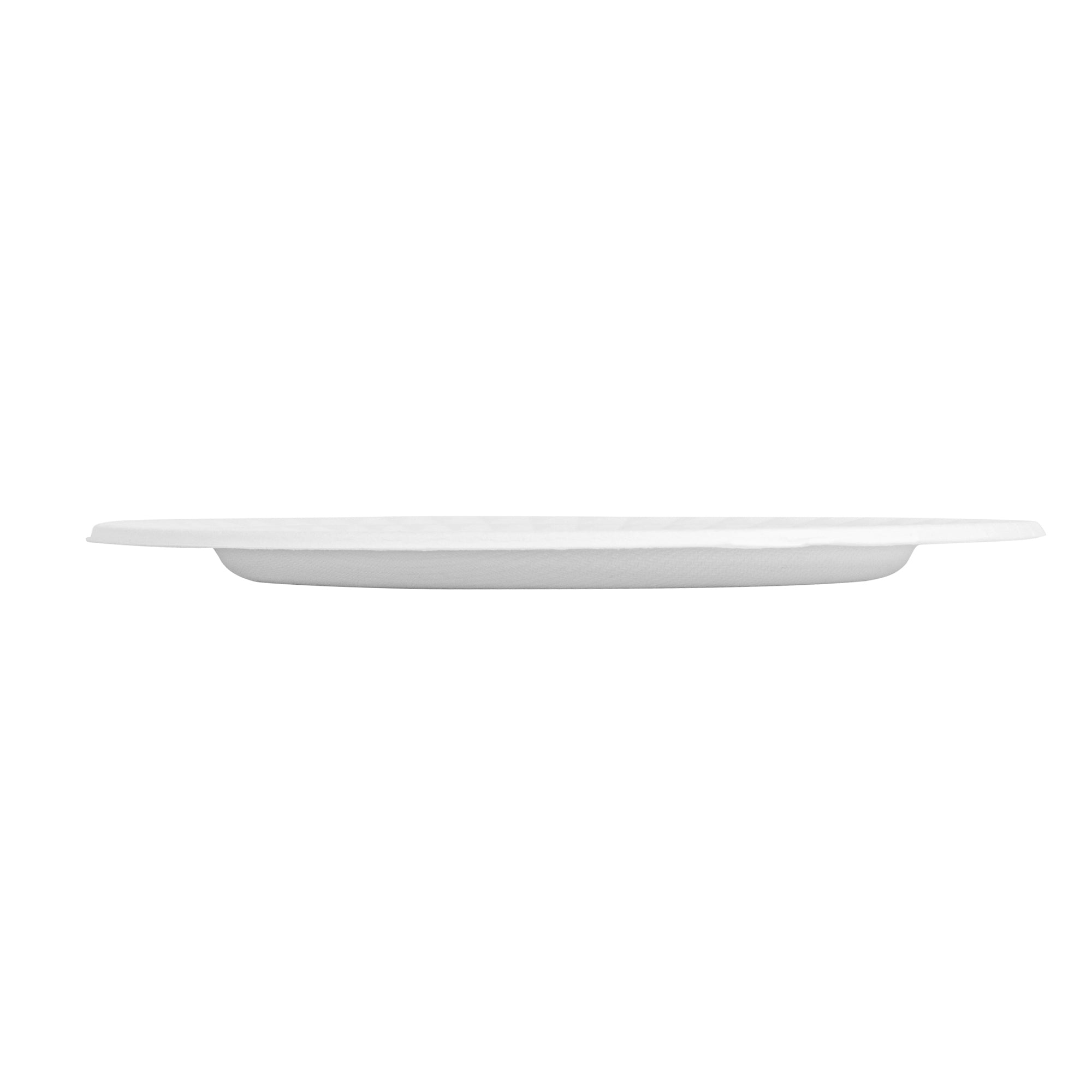 Pulp Safe No PFAS Added Round White Sugarcane / Bagasse Plate - Home Compostable, with Diamond Rim - 9" x 9" x 1/2" - 100 count box