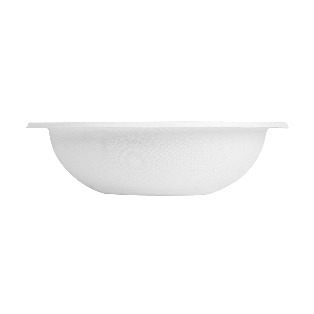 Pulp Safe No PFAS Added 16 oz White Sugarcane / Bagasse Bowl - Home Compostable, with Diamond Rim - 6 3/4" x 6 3/4" x 2" - 25 count box